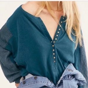 We The Free Oversized Henley in Turquoise, Size XS